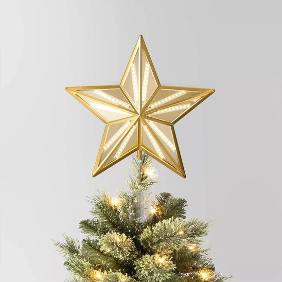 Pre-Lit Faceted Gold Star Christmas Tree Topper 5-Point Light Up 12.25" Holiday - Picture 2 of 5